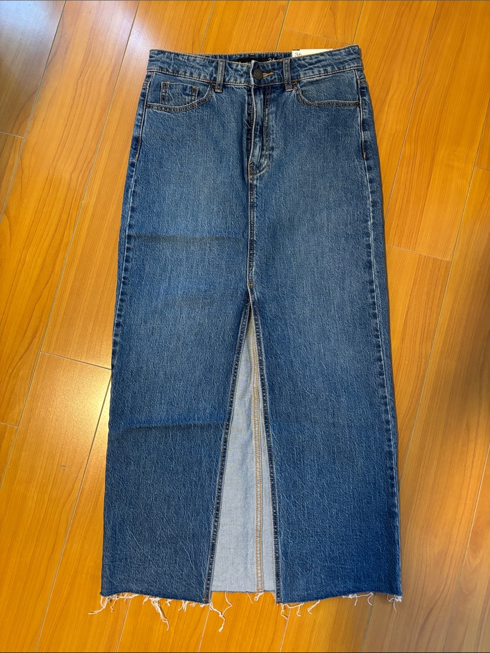 stradivarius Dark Blue Denim Wide-Leg Skirt with Front Slit